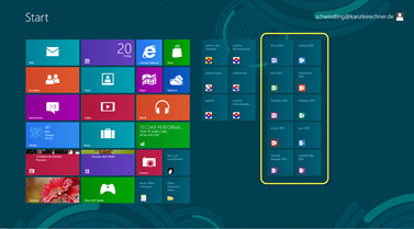 Winbdows 8 Startbildschirm (Modern UI, ehem. Metro UI) und Anwaltssoftware LawFirm