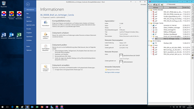 Office 2016 - Backstage Ansicht (Datei Info Seite) aus den Anwaltssoftware LawFirm Labortests