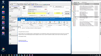 Windows® Server 2019 Anwaltssoftware Labortests - LawFirm® Professional - Dokumentenviewer (rechts) mit einem geöffneten E-Mail, hier in Outlook 2010 (aus dem Integrationstest mit den Windows Server 2019 Anzeigefunktionen für verschiedene Dateitypen)